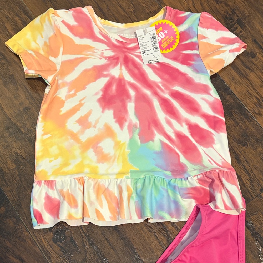 The Children's Place Pink and White Tie-Dye 2 piece bathing suit NEW size 5T